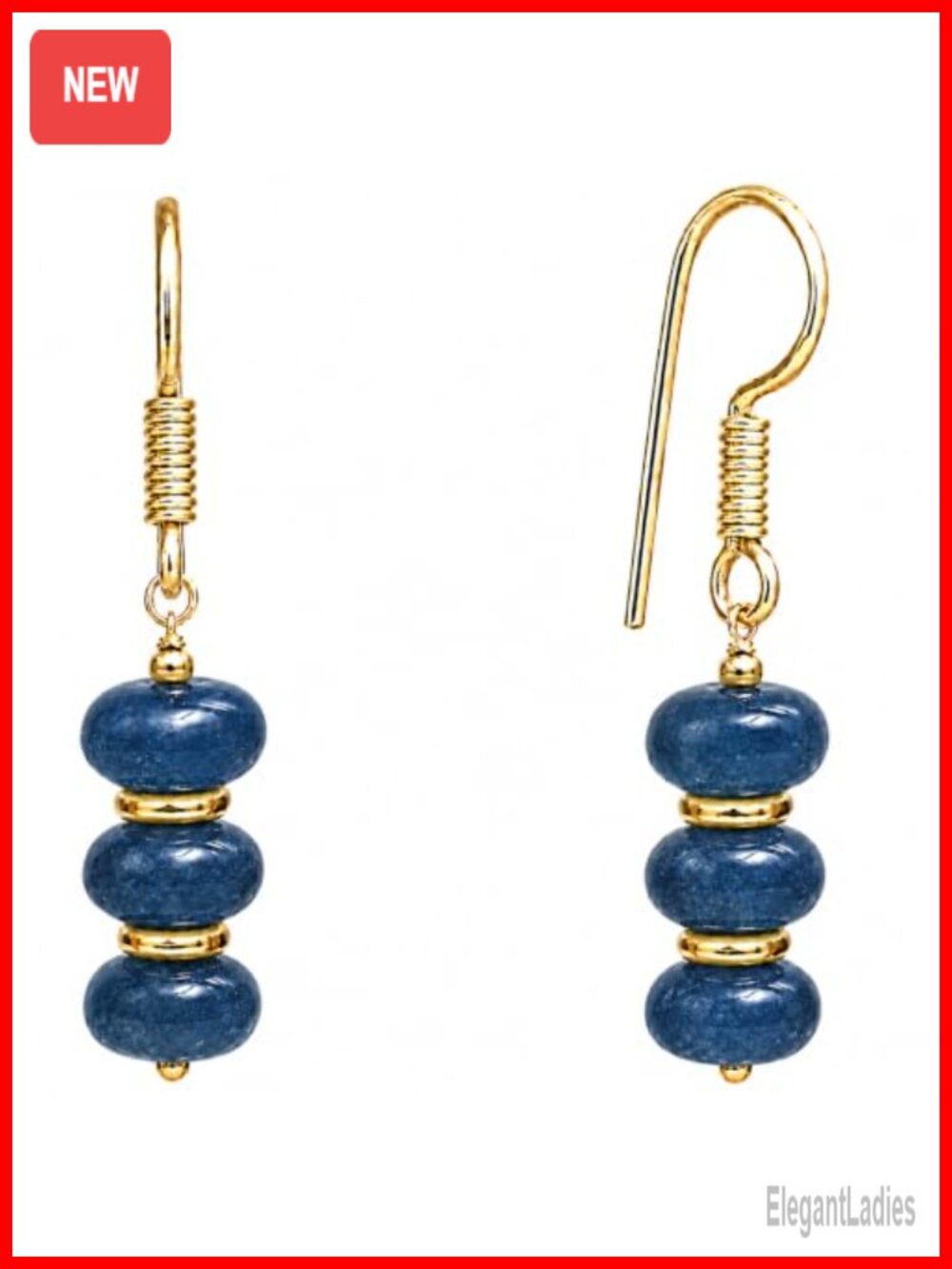 Boho Gemstone Dangle Earrings Gold Plated Brass Handmade